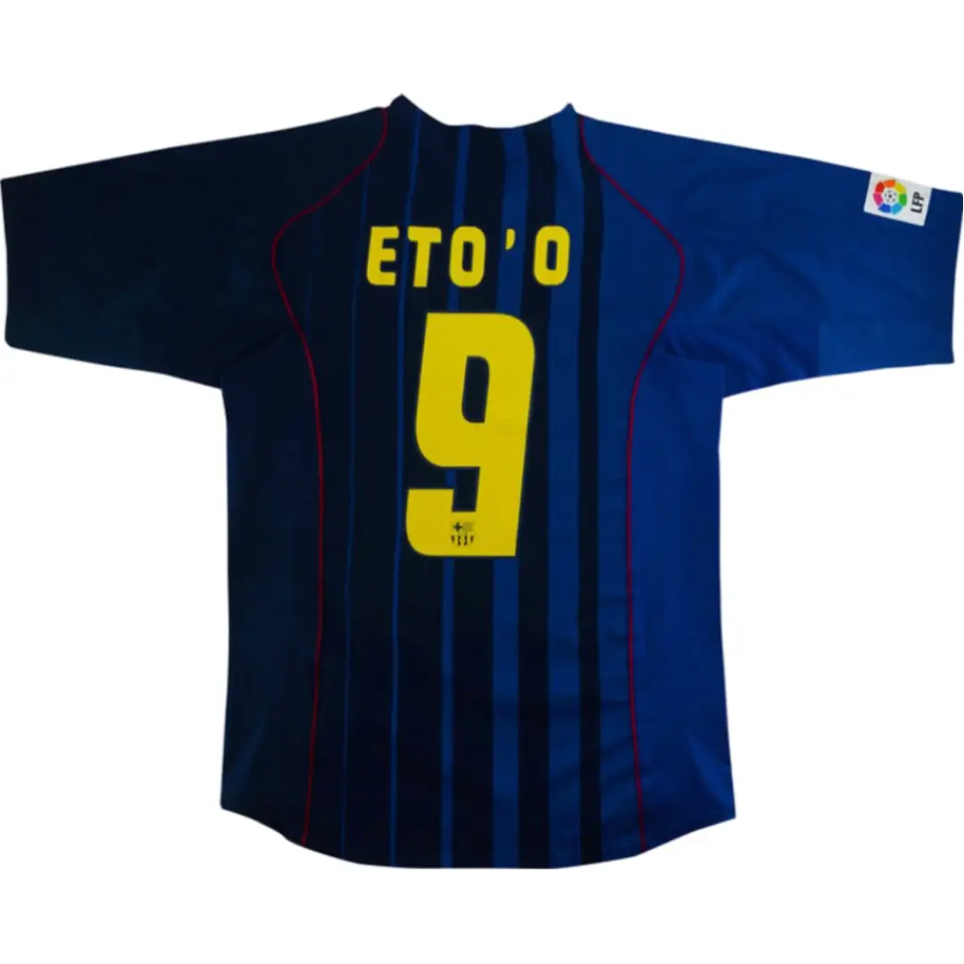 camisa-barcelona-away-etoo-9-azul-ii-2004 Camisa Barcelona Eto'o #9 Azul Away II 2002 Masculina