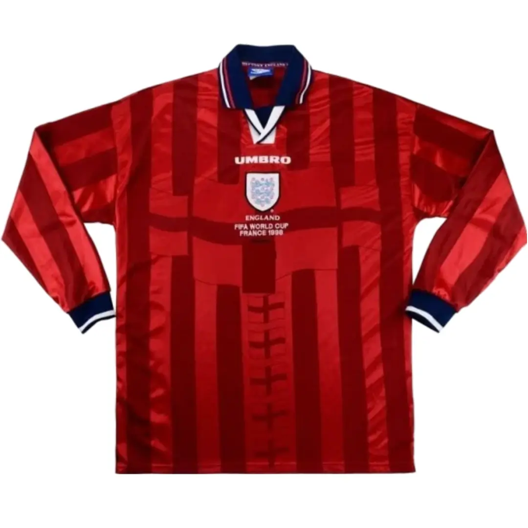 camisa-inglaterra-vermelha-away-ii-1998-manga-longa- Camisa da Inglaterra Vermelha Away II 1998 Manga Longa