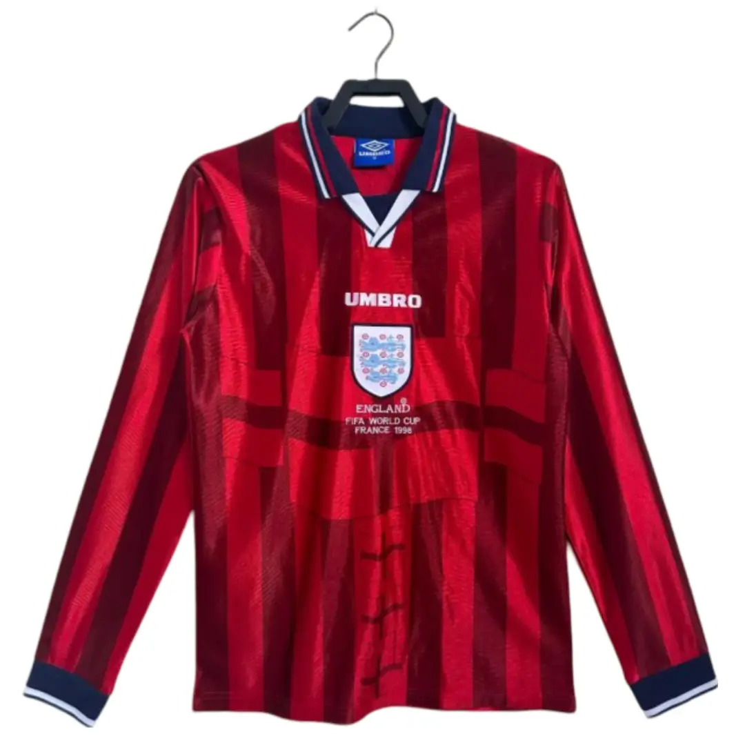 camisa-inglaterra-vermelha-away-ii-1998-manga-longa Camisa da Inglaterra Vermelha Away II 1998 Manga Longa