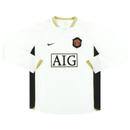 Camisa Manchester United Away Branca 2006 Manga Longa Retrô