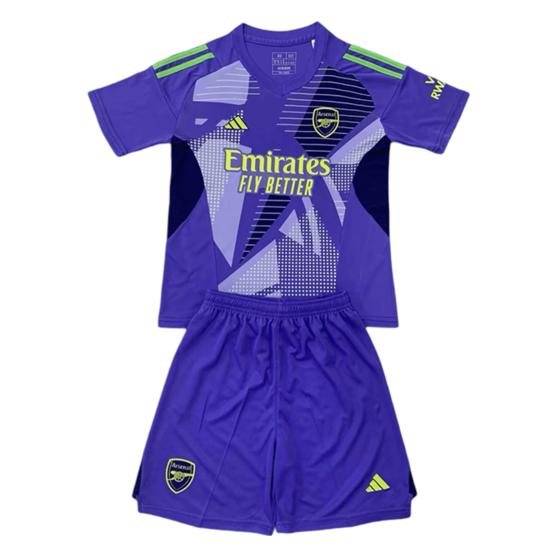 Kit Infantil Arsenal Roxo Goleiro 2024/25 Unissex Kit Infantil Arsenal Roxo Goleiro 2024/25 Unissex
