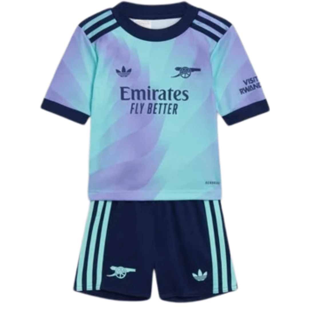 Kit Infantil Arsenal Roxo Third III 2024/25 Unissex Kit Infantil Arsenal Roxo Third III 2024/25 Unissex
