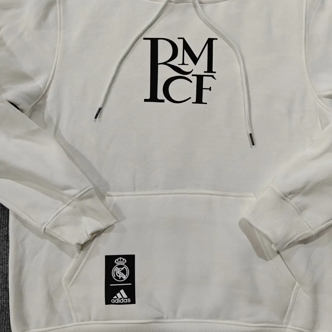 blusa-moletom-real-madrid-rmcf-2024-25 Moletom Real Madrid RMFC bege Adidas 2024 Com Capuz