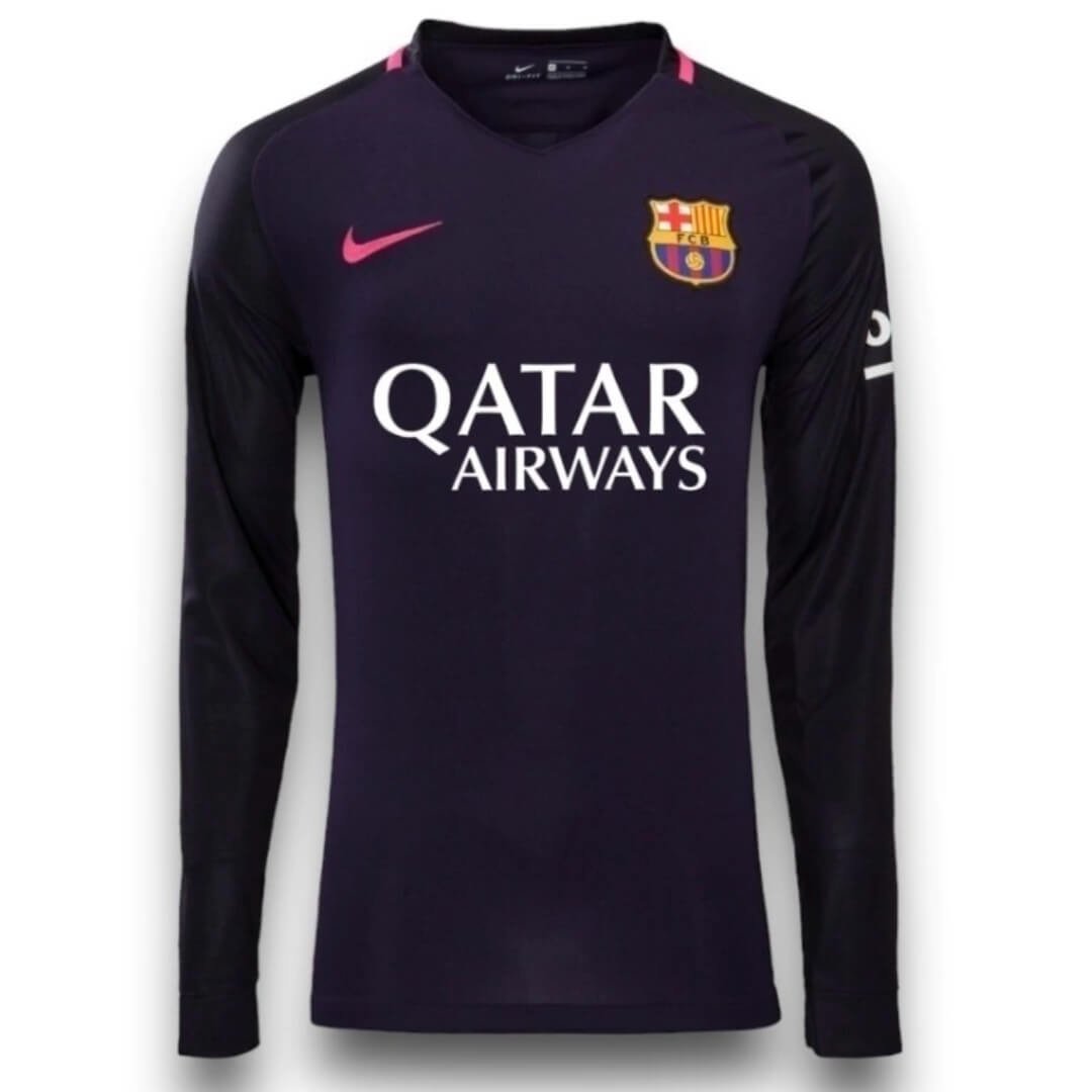 camisa-barcelona-roxo-2016-away-ii-manga-longa Camisa Barcelona Roxo Away 2016/17 Manga Longa