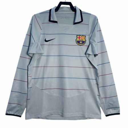 Camisa Barcelona 2003 Cinza Away Retrô Manga Longa