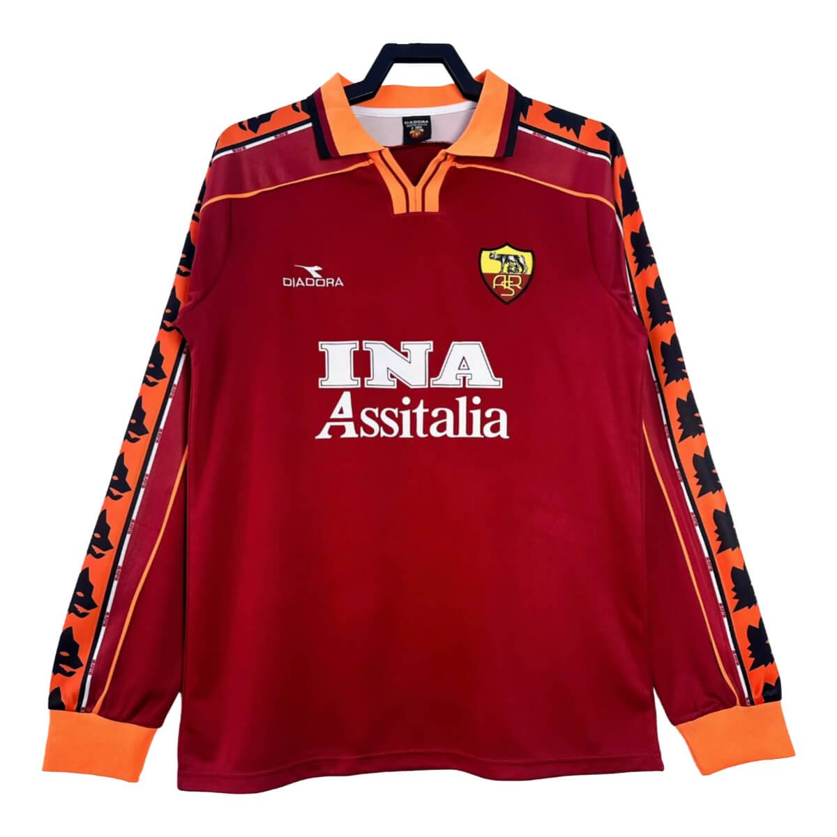camisa-roma-1998-home-manga-longa-vermelha-retro Camisa AS Roma 1998 Home Manga Longa Vermelha Retro