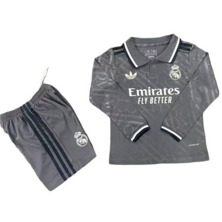 Kit Infantil Real Madrid Cinza Third Manga Longa 2024/25 Unissex