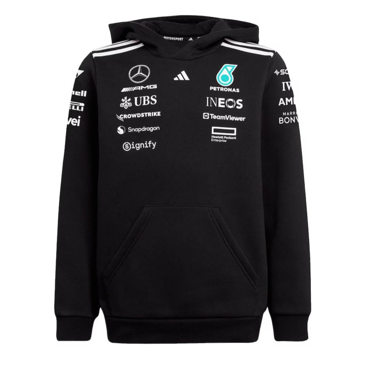 jaqueta-maletom-mercedes-amg-petronas-f1-team-preta-adidas-2025-26- Jaqueta Moletom Mercedes-Benz Preta 2025/26 Com Capuz