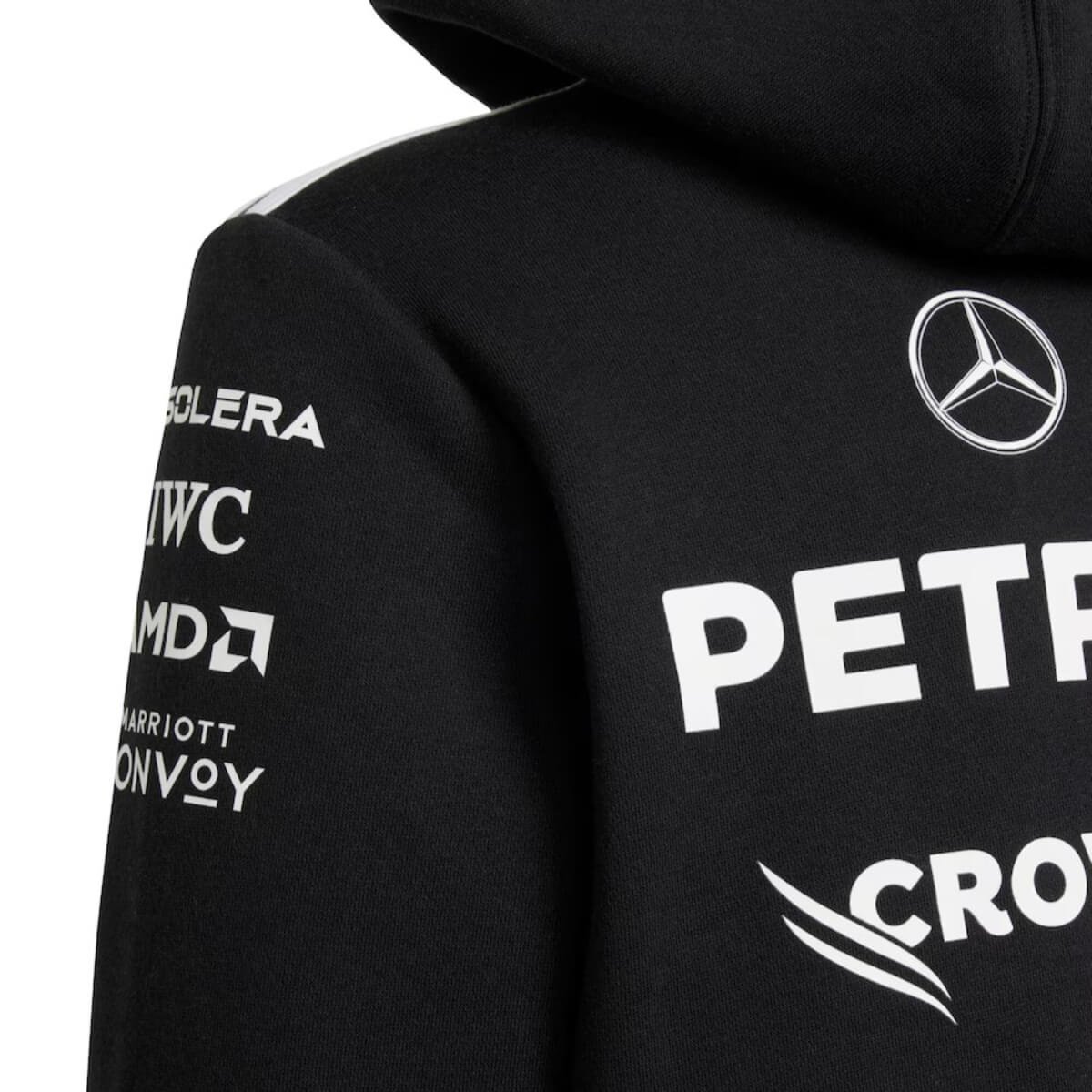 jaqueta-maletom-mercedes-amg-petronas-f1-team-preta-adidas-2025-26-2 Jaqueta Moletom Mercedes-Benz Preta 2025/26 Com Capuz