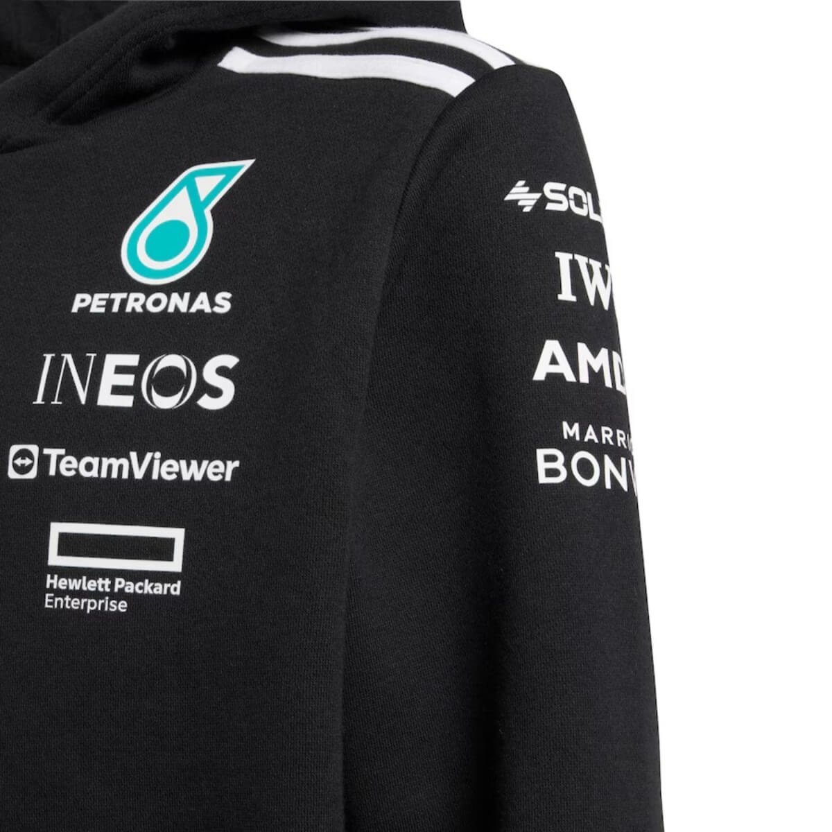 jaqueta-maletom-mercedes-amg-petronas-f1-team-preta-adidas-2025-26-3 Jaqueta Moletom Mercedes-Benz Preta 2025/26 Com Capuz