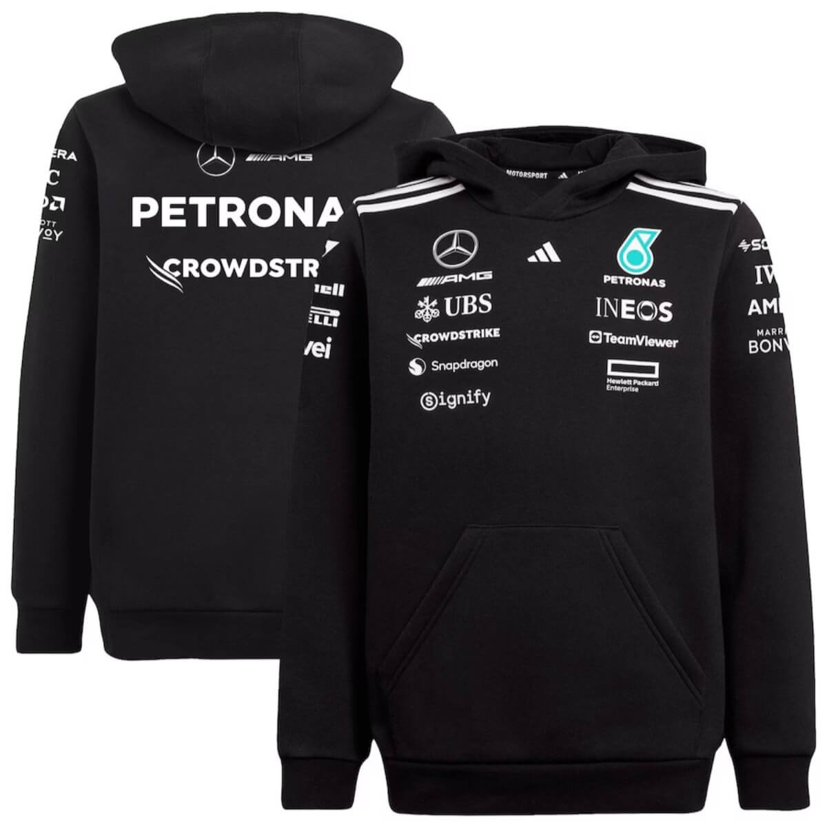 jaqueta-maletom-mercedes-amg-petronas-f1-team-preta-adidas-2025-26 Jaqueta Moletom Mercedes-Benz Preta 2025/26 Com Capuz