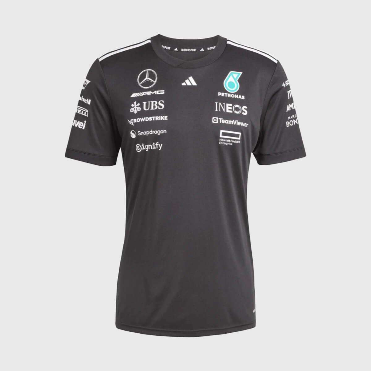 camisa-mercedes-benz-preta-f1-2025-26-adidas-t-shirt-masculina Camisa Mercedes Benz F1 Preta 2025/26 T-Shirt Masculina