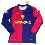 camisa-barcelona-grena-travis-scott-2025-manga-longa-jogador