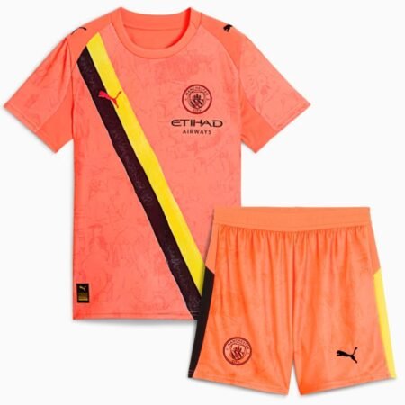 Kit Infantil Manchester City Laranja Goleiro 2025/26 Unissex