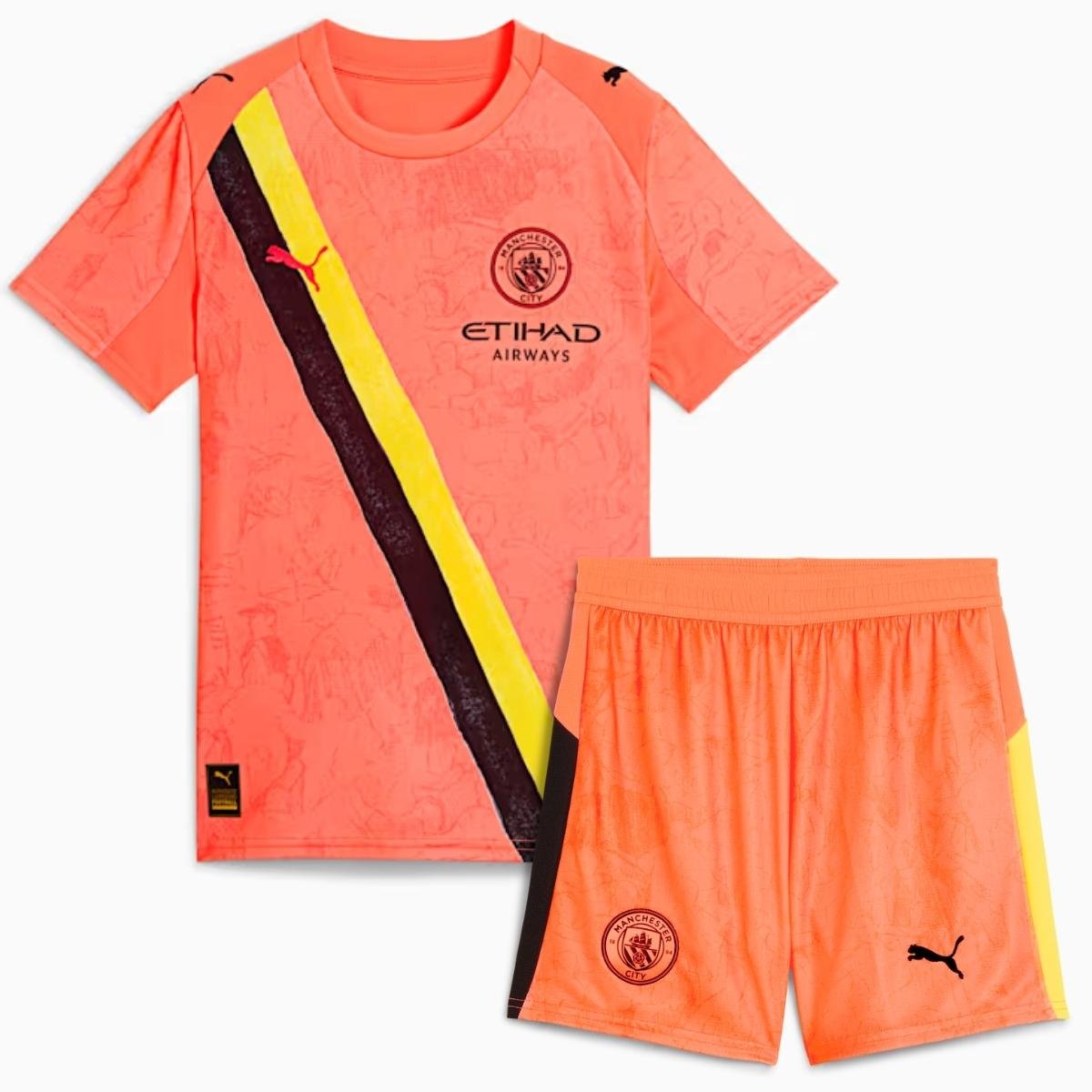 kit-infantil-manchester-city-ederson-m-31-laranja-2025-26-unissex- Kit Infantil Manchester City Laranja Goleiro 2025/26 Unissex