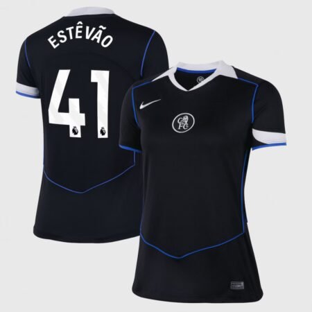 Camisa Chelsea FC Estêvão #41 Preta 2025/26 Third Total 90 Feminina
