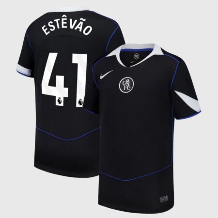 Camisa Chelsea FC Estêvão #41 Preta 2025/26 Third Total 90