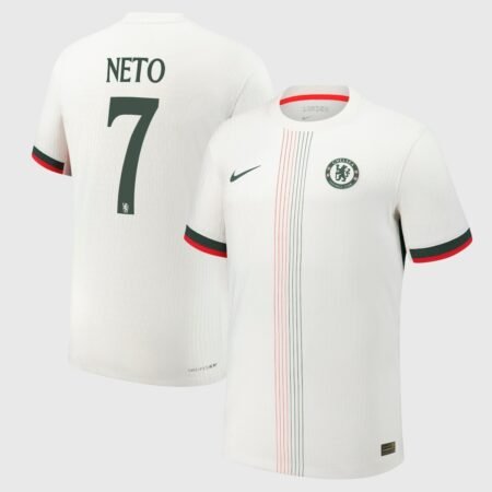 Camisa Chelsea FC Neto #7 Branca 2025/26 Away Jogador