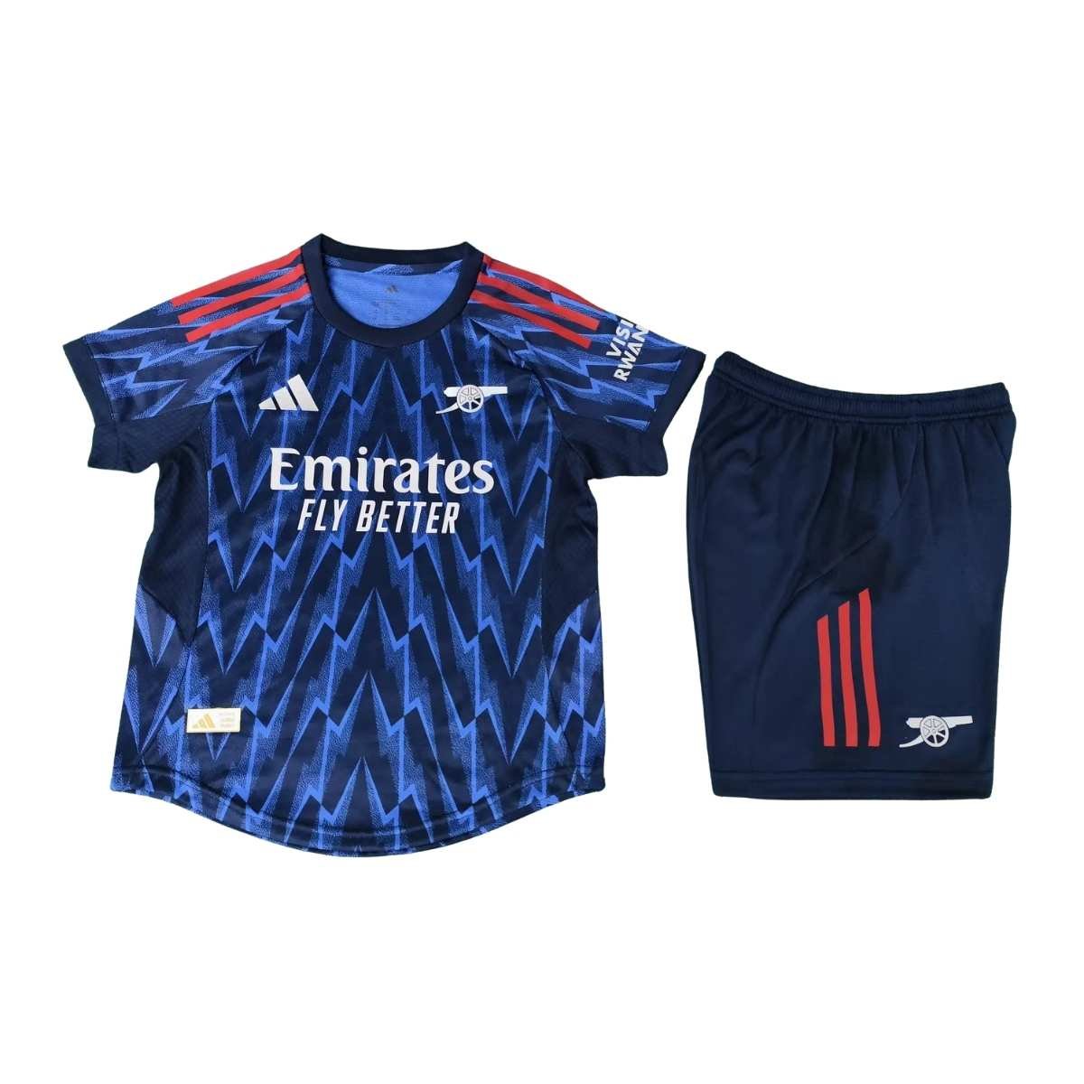 Kit-infantil-Arsenal-azul-25-26away-jogador-unissex Kit Infantil Arsenal Azul 2025/26 Away Jogador Unissex