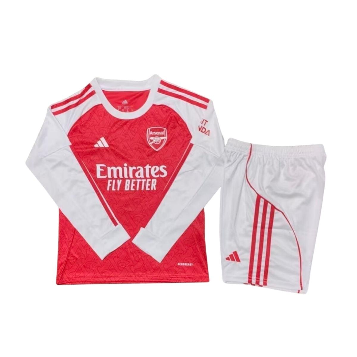Kit-infantil-Arsenal-vermelho-25-26-home-manga-longa Kit Infantil Arsenal Vermelho 2025/26 Home Manga Longa