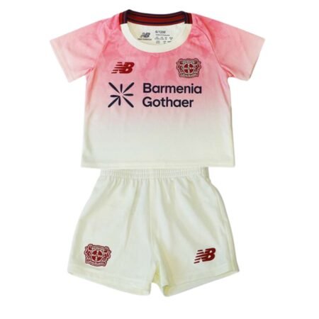 Kit Infantil Bayer Leverkusen Branco/Rosa 2025/26 Away Unissex