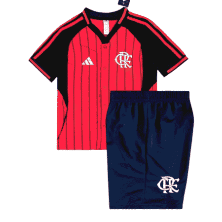 Kit Infantil Flamengo Basebol Vermelho 2025/26 Botões Unissex