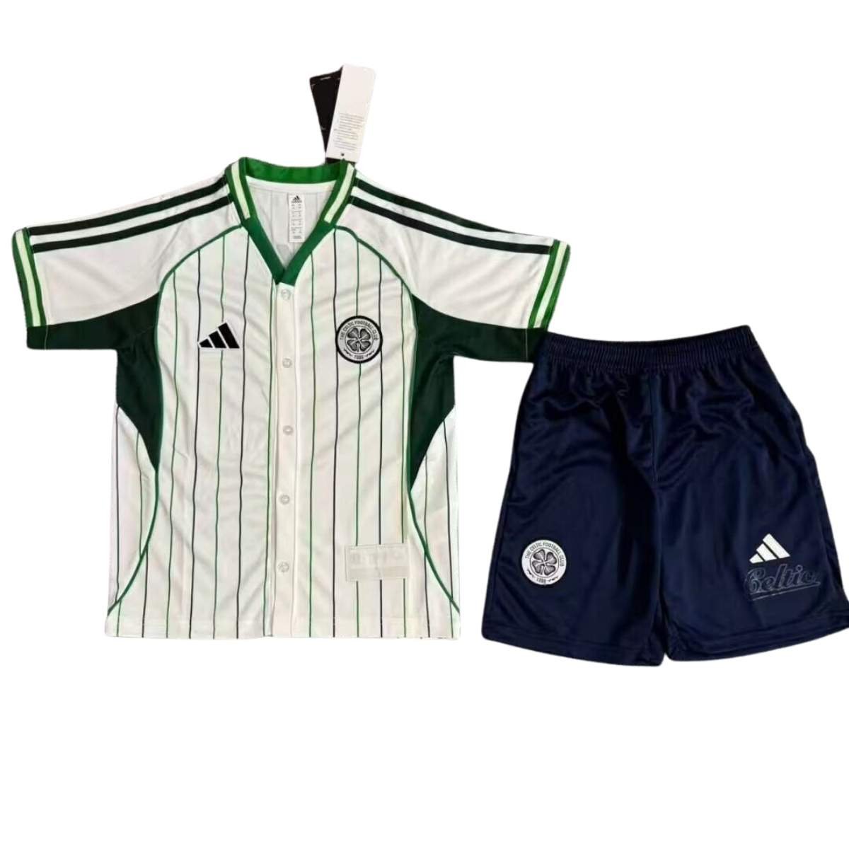 Kit-infantil-Cletic-FC-BRANCO-BASEBOL-2025-26-Unissex Kit Infantil Celtic FC Basebol Branco 2025/26 Unissex