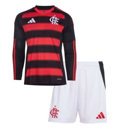 Kit Infantil Flamengo Vermelho 2025/26 Titular Manga Longa