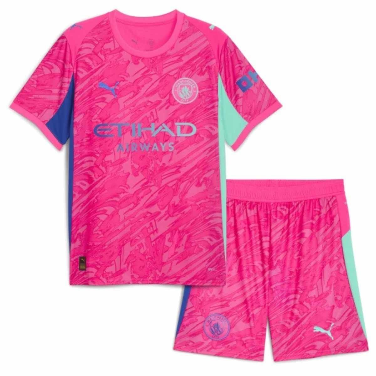 Kit-infantil-manchester-city-rosa-donnarumma-2025-26-Unissex (1) Kit Infantil Manchester City Donnarumma #25 Rosa Goleiro 2025/26 Unissex