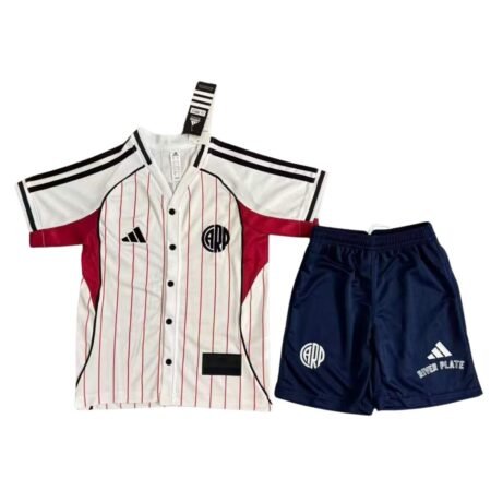 Kit Infantil River Plate Branco Basebol 2025/26 Botões Unissex