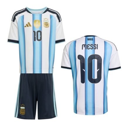 Kit Infantil Argentina Branca/Azul Messi #10 Copa 2026/27 Home I Unissex
