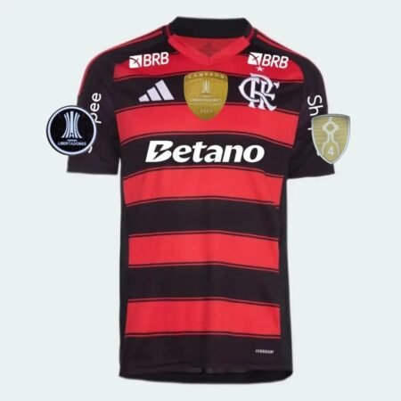Camisa do Flamengo Campeão Libertadores 2025 Vermelha Titular Todos os Patricinadores