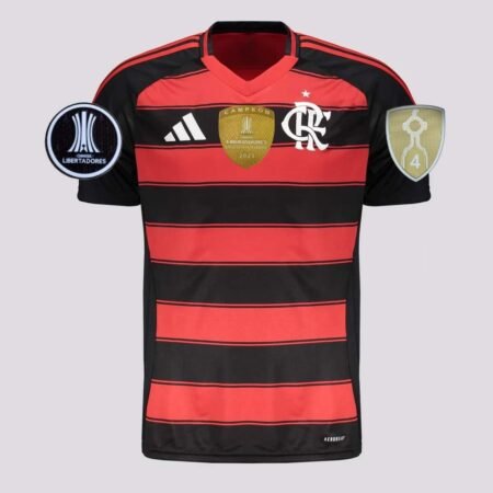 Camisa do Flamengo Campeão Libertadores 2025 Vermelha Titular Masculina