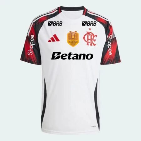 Camisa do Flamengo Campeão Brasileiro 2025 Branca Reserva Todos os Patricinadores