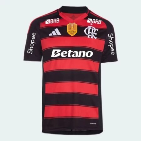Camisa do Flamengo Campeão Brasileiro 2025 Vermelha Titular Todos os Patricinadores