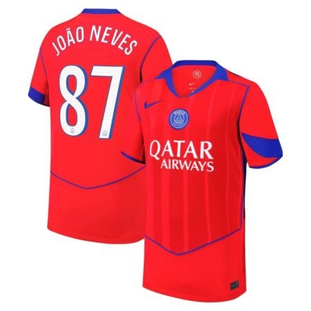 Camisa PSG Vermelha João Neves #87 2025/26 Third III Masculina