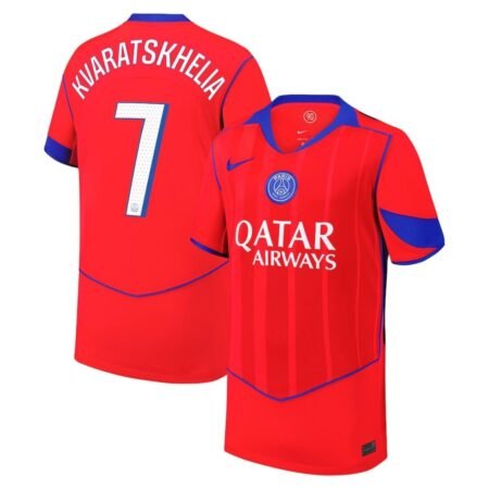 Camisa PSG Vermelha Kvaratskhelia #7 2025/26 Third III Masculina
