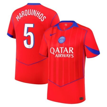 Camisa PSG Vermelha Marquinhos #5 2025/26 Third III Masculina