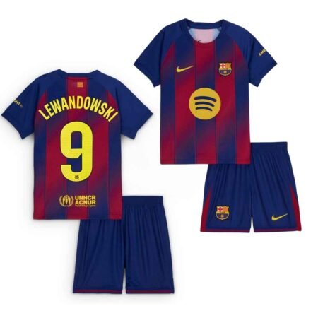 Kit Infantil Barcelona Vermelho Lewandowski #9 2025/26 Home I Unissex