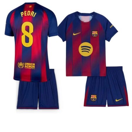 Kit Infantil Barcelona Vermelho Pedri #8 2025/26 Home I Unissex