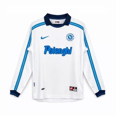Camisa SSC Napoli Branca 1998/99 Away II Polenghi Manga Longa