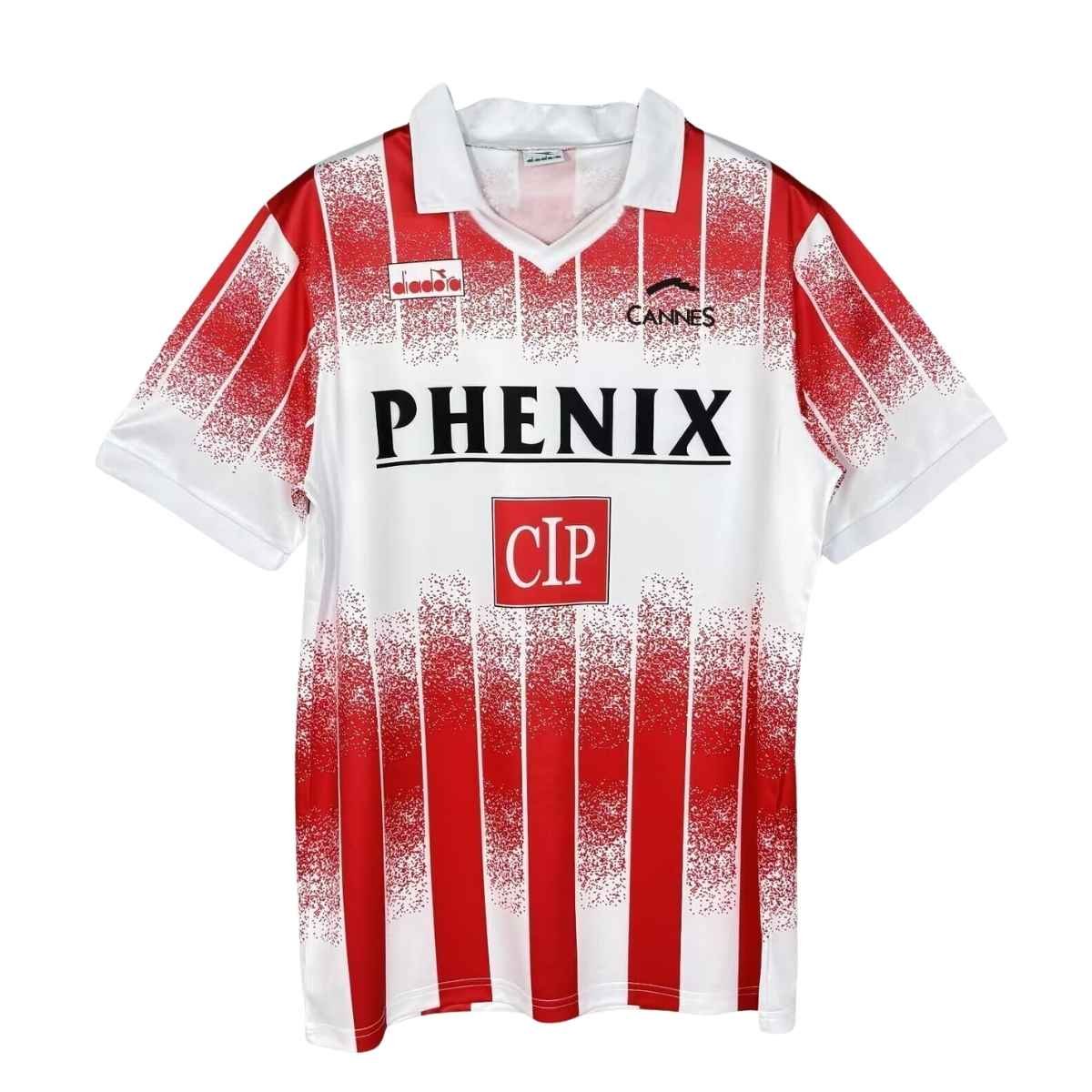 camisa-AS-Cannes-1991-92-homei-i-masculina Camisa As Cannes Vermelha/Branca 1991/92 Home Retrô Masculina