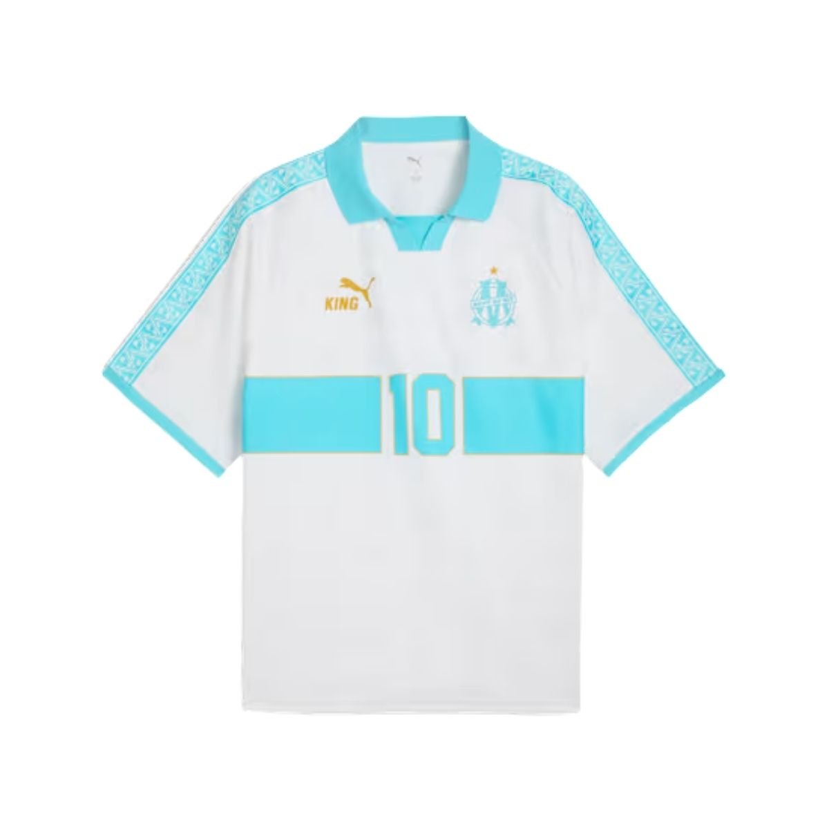 camisa-Retrô-King-Olympique-de-Marseille-2026-27-masculina Camisa Olympique de Marseille Branca #10 King 2026/27 Polo Masculina