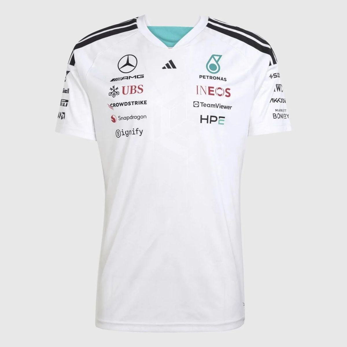 camisa-mercedes-amg-benz-branca-f1-2026-27-masculina-adidas Camisa Mercerdes Benz AMG F1 Branca 2026/27 Team Masculina