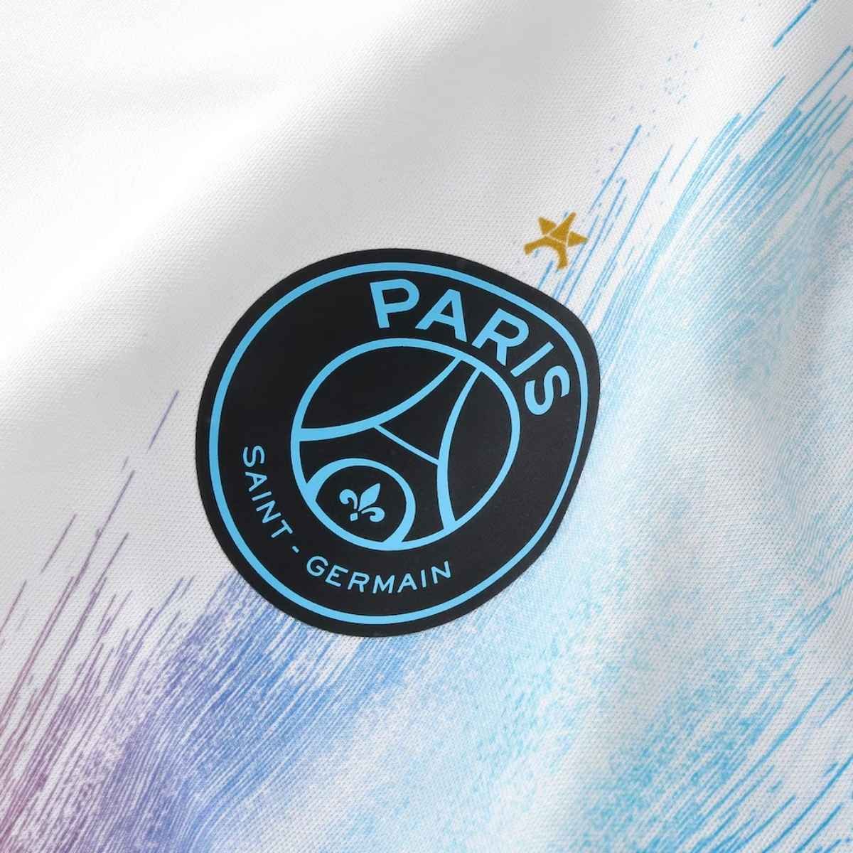 camisa-pre-match-Paris Saint-Germain-PSG-2025-26-masculina (2) Camisa PSG Branca/Azul 2026/27 Pré-Jogo Retrô Masculina