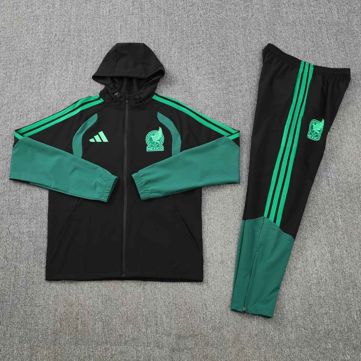 kit-corta-vento-mexico-2026-27-preto-verde-masculino (2) Conjunto Treino México Calça e Jaqueta C/Capuz Preto 2026/27 Masculina