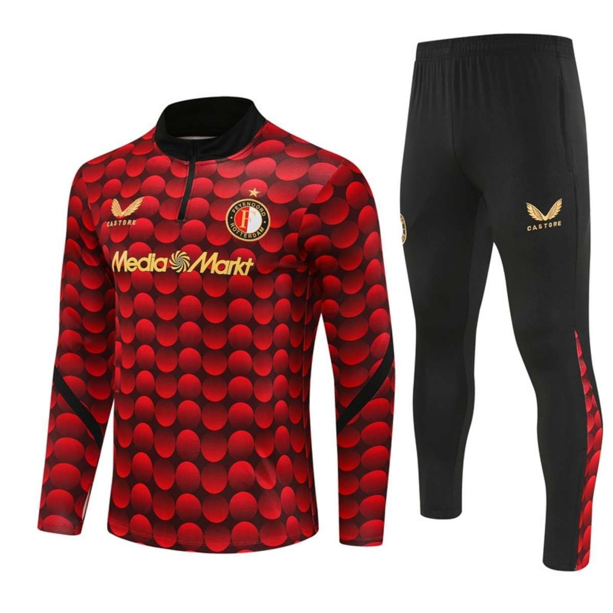 kit-treino-Feyenoord-Castore-2025-26-vermelho-preto-masculino Conjunto Treino Feyenoord Calça e Jaqueta Vermelha 2025/26 Masculina