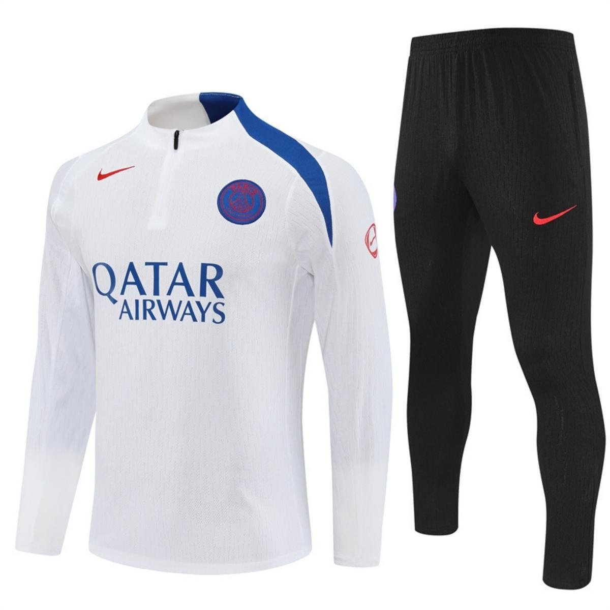 kit-treino-Paris-Saint-Germain-2025-26-branco-preto-masculino Conjunto Treino PSG Calça e Jaqueta Branca/Preto 2025/26 Jogador