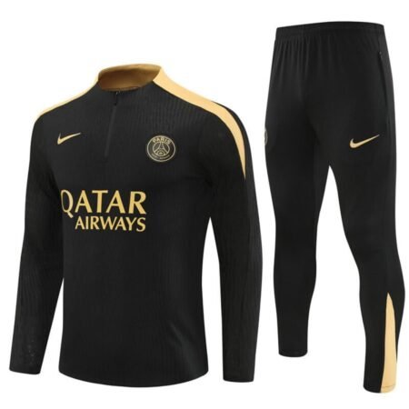 Conjunto Treino PSG Calça e Jaqueta Preta/Dourado 2024/25 Jogador