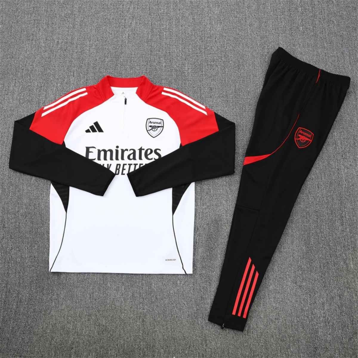 kit-treino-arsenal-2025-26-branco-vermelho-preto-masculino (3) Conjunto Treino Arsenal Calça e Jaqueta Branco/Vermelho 2025/26 Masculina